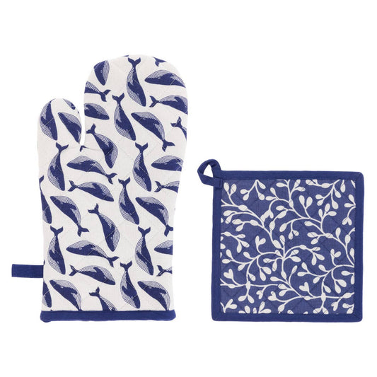 Navy Whale Oven Mitt & Pot Holder Set | Boston International