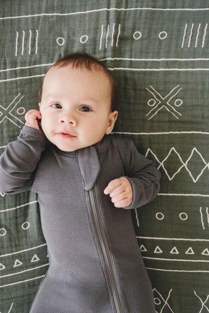 Charcoal Gray Ribbed Footed Romper | Urban Baby