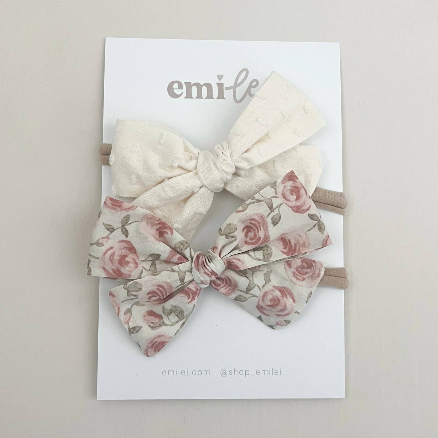 Nylon Stretchy Bow Headband Set - Blush Roses/Cream