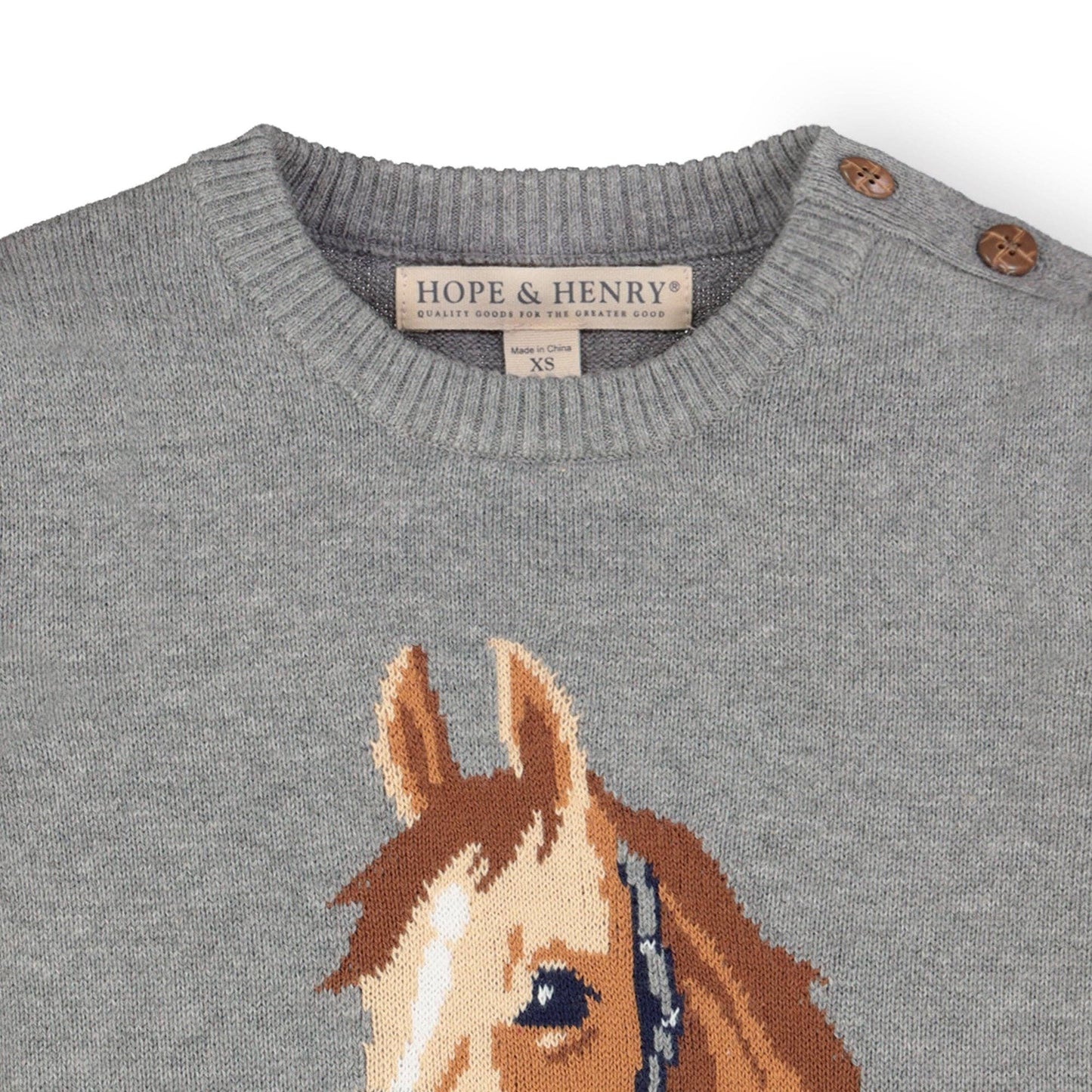Gray Heather Horse Intarsia Pullover Sweater | Hope & Henry