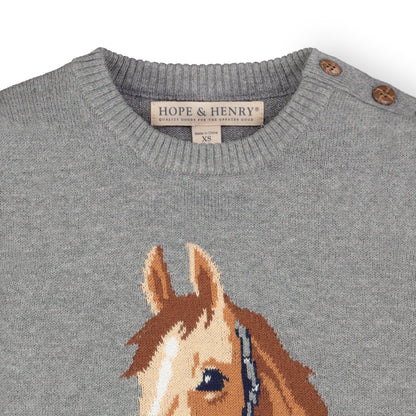Gray Heather Horse Intarsia Pullover Sweater | Hope & Henry
