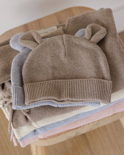 Baby Bear Beanie - Heathered Dusty Blue | Quincy Mae