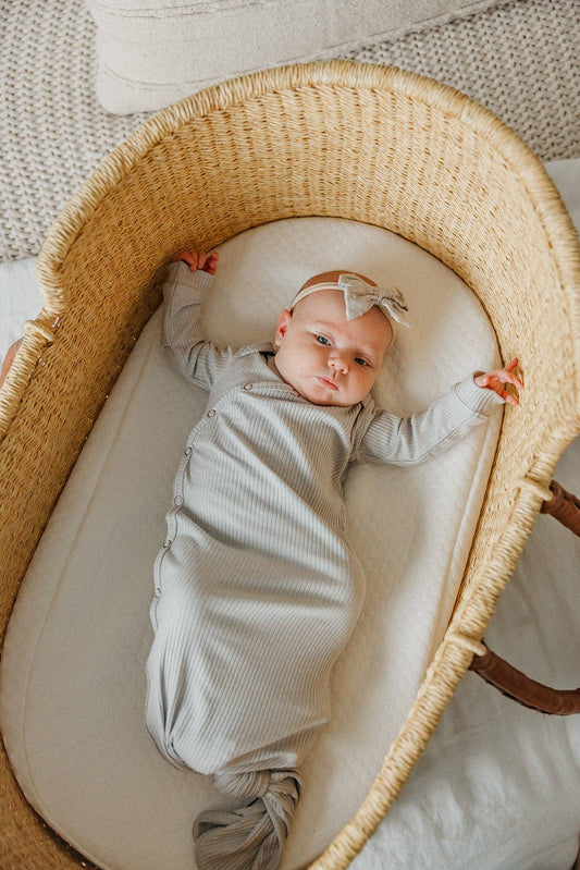 Ash Rib Knit Newborn Knotted Gown | Copper Pearl