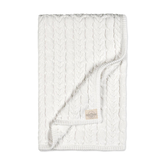 White Organic Cable Knit Blanket | Hope & Henry