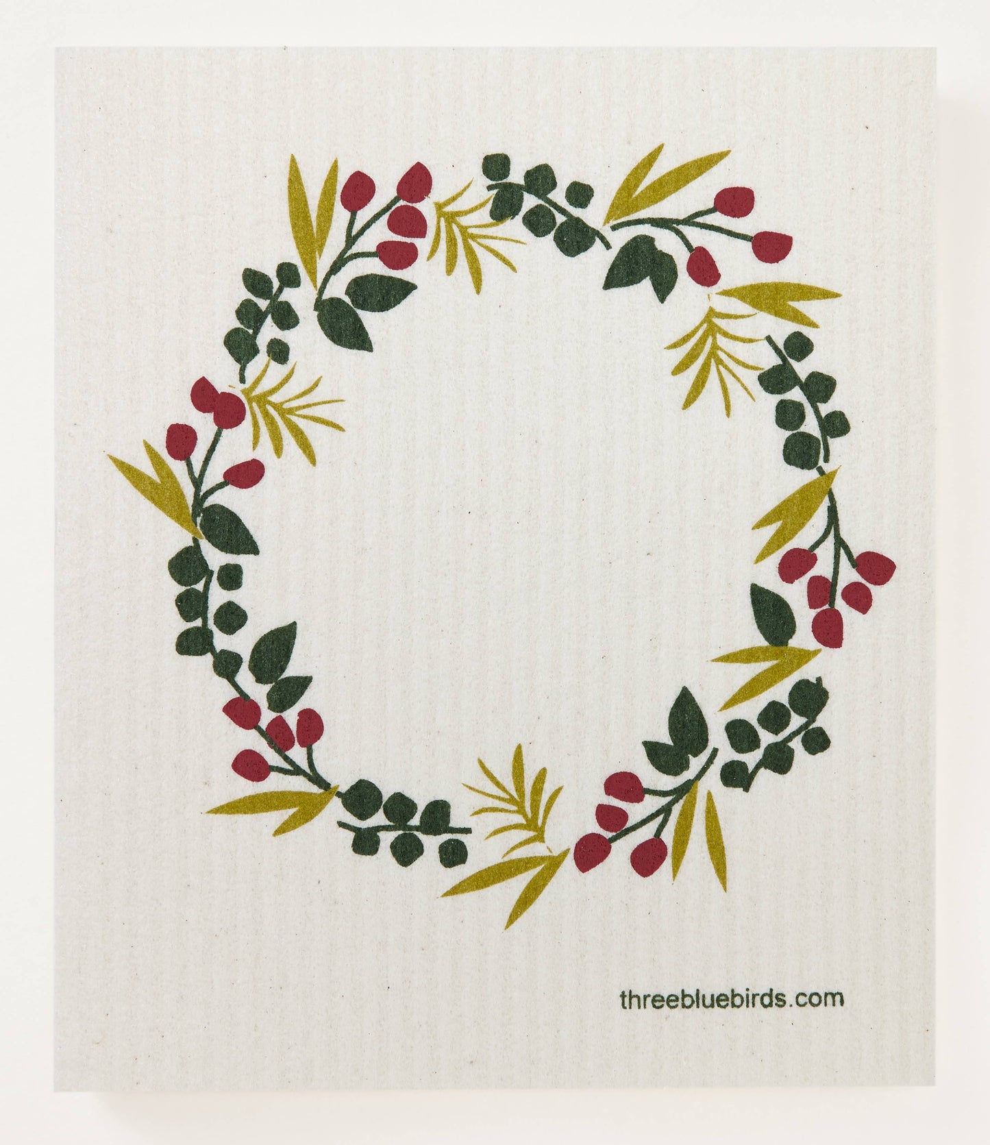 Winter Wreath Swedish Dishcloth | Three Bluebirds