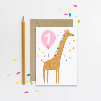 Age 1 Pink Kid's Birthday Card | Mikfins