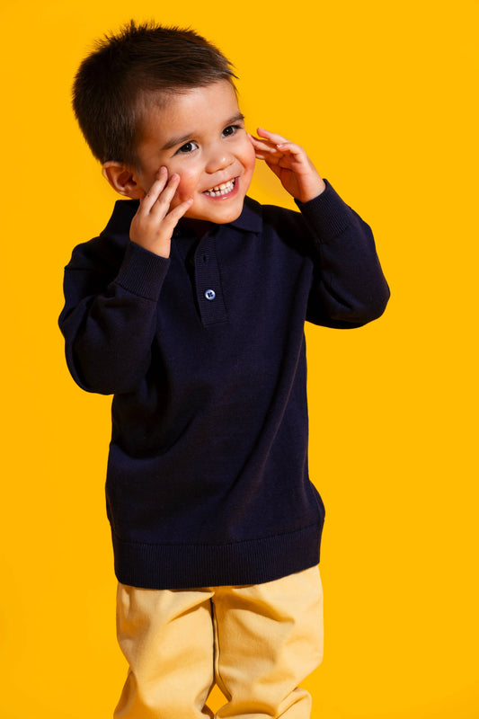 Navy Polo Sweater | Monica + Andy