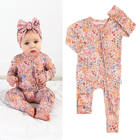 Meadow Floral Bunny Ruffle Zip Romper | Gigi & Max