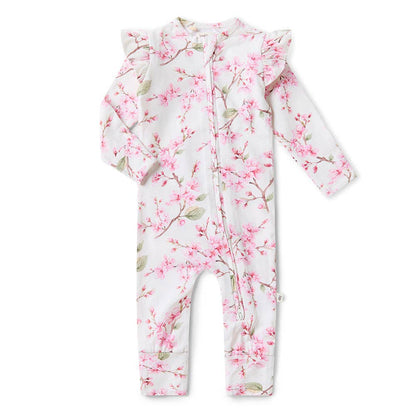 Cherry Blossom Organic Convertible Ruffle Romper | Snuggle Hunny