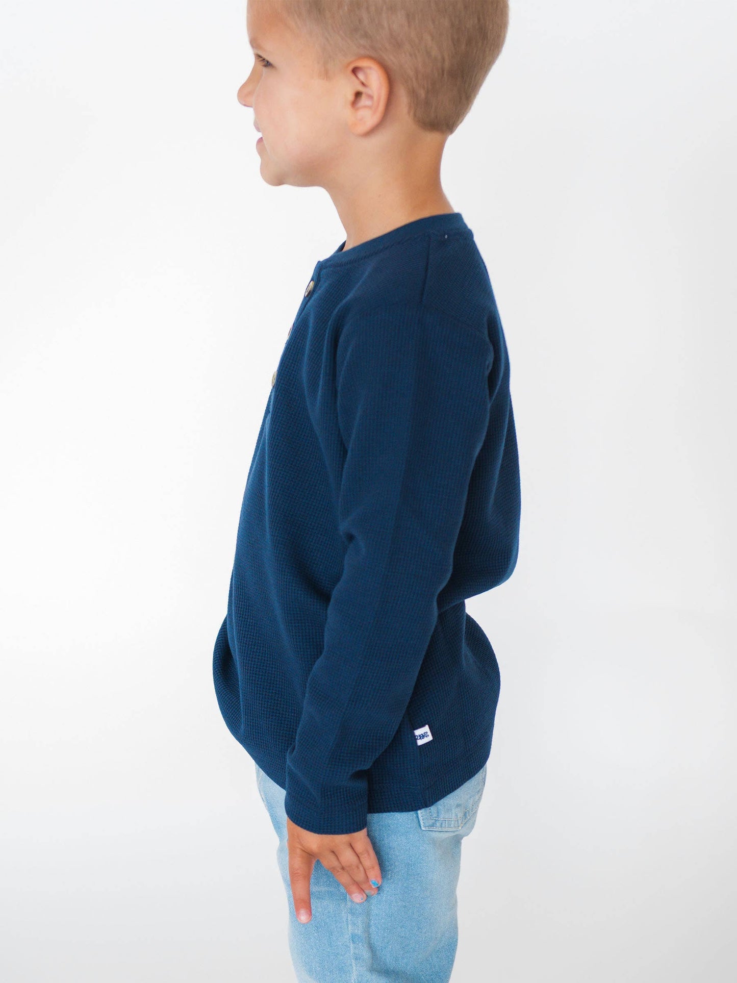 Navy Waffle Henley Tee | RuffleButts + RuggedButts