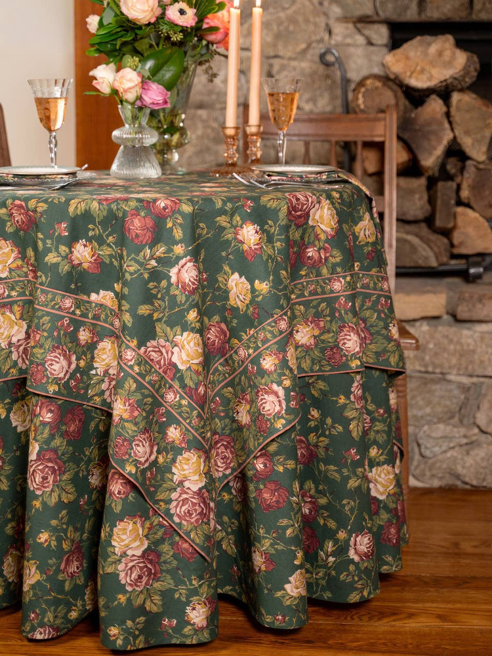 Forest Green Winter Rose Round Cloth | April Cornell