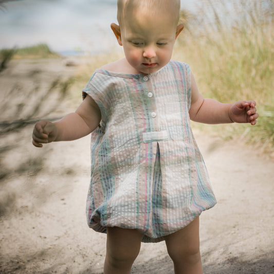 Baby Romper - Arctic-Blue Seersucker | Beet World