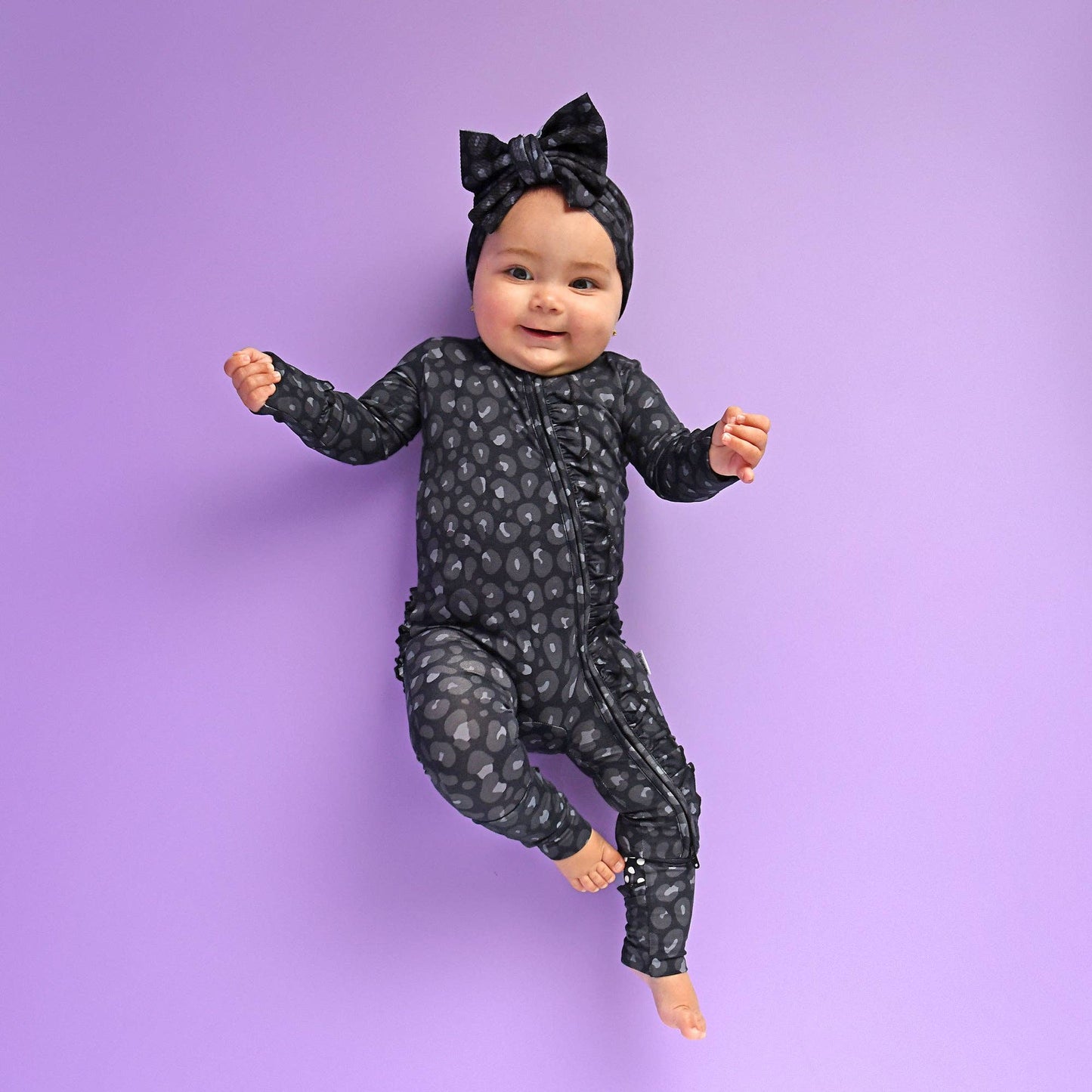 Ash Black Leopard Ruffle Romper | Gigi & Max
