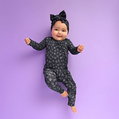Ash Black Leopard Ruffle Romper | Gigi & Max