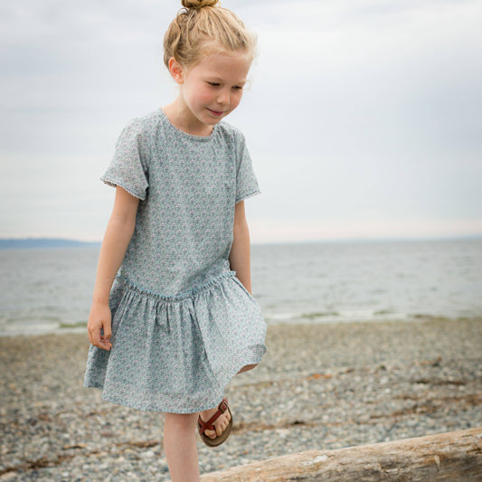 Willow Dress - Sky-Blue Block Print | Beet World