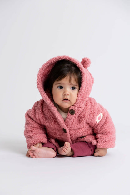 Mauve Pink Sherpa Teddy Cardigan | Monica + Andy