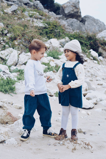 Embroidered Blue Corduroy Dress | Eli & Nev