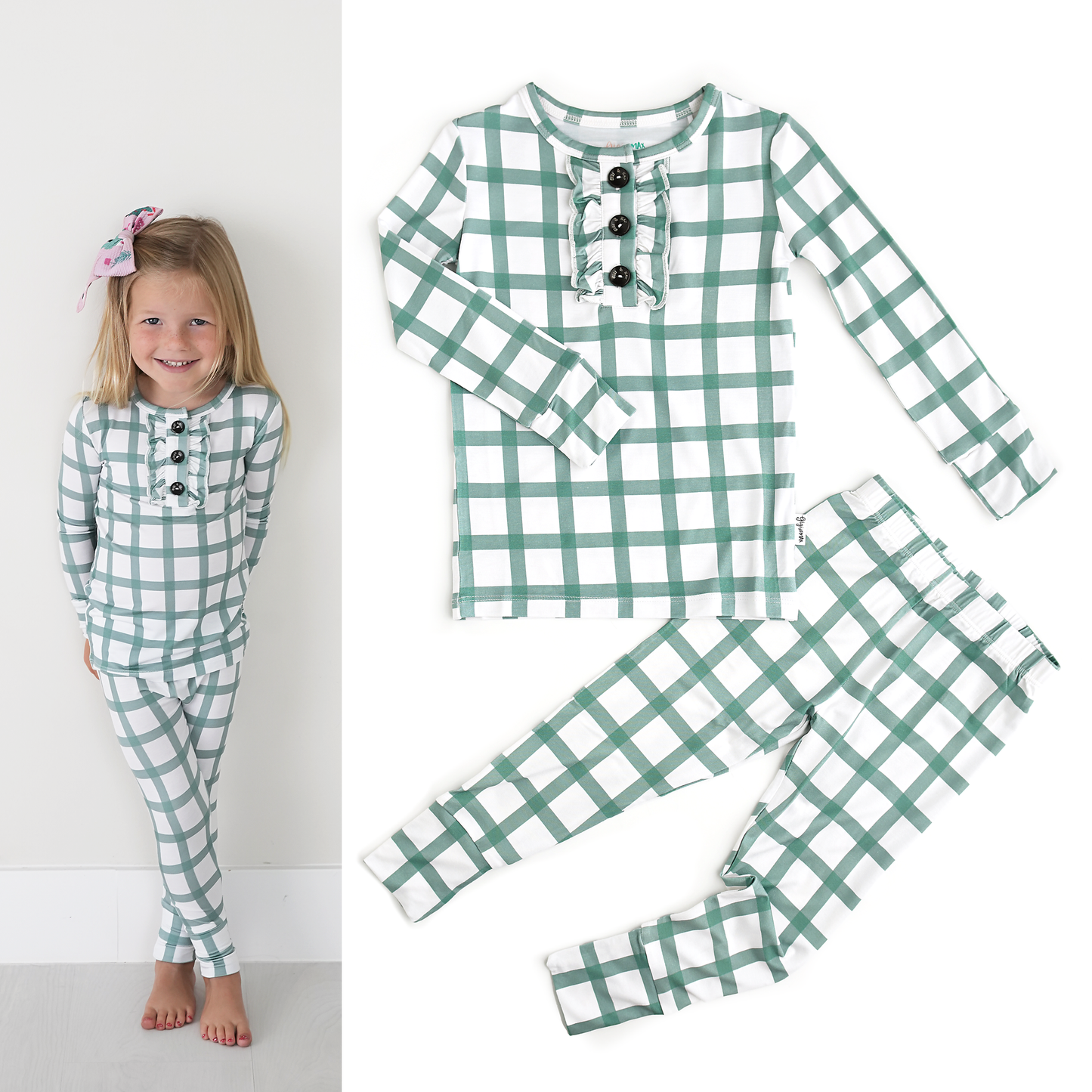 Joy Green Plaid Ruffle Bamboo Pajama Set | Gigi & Max