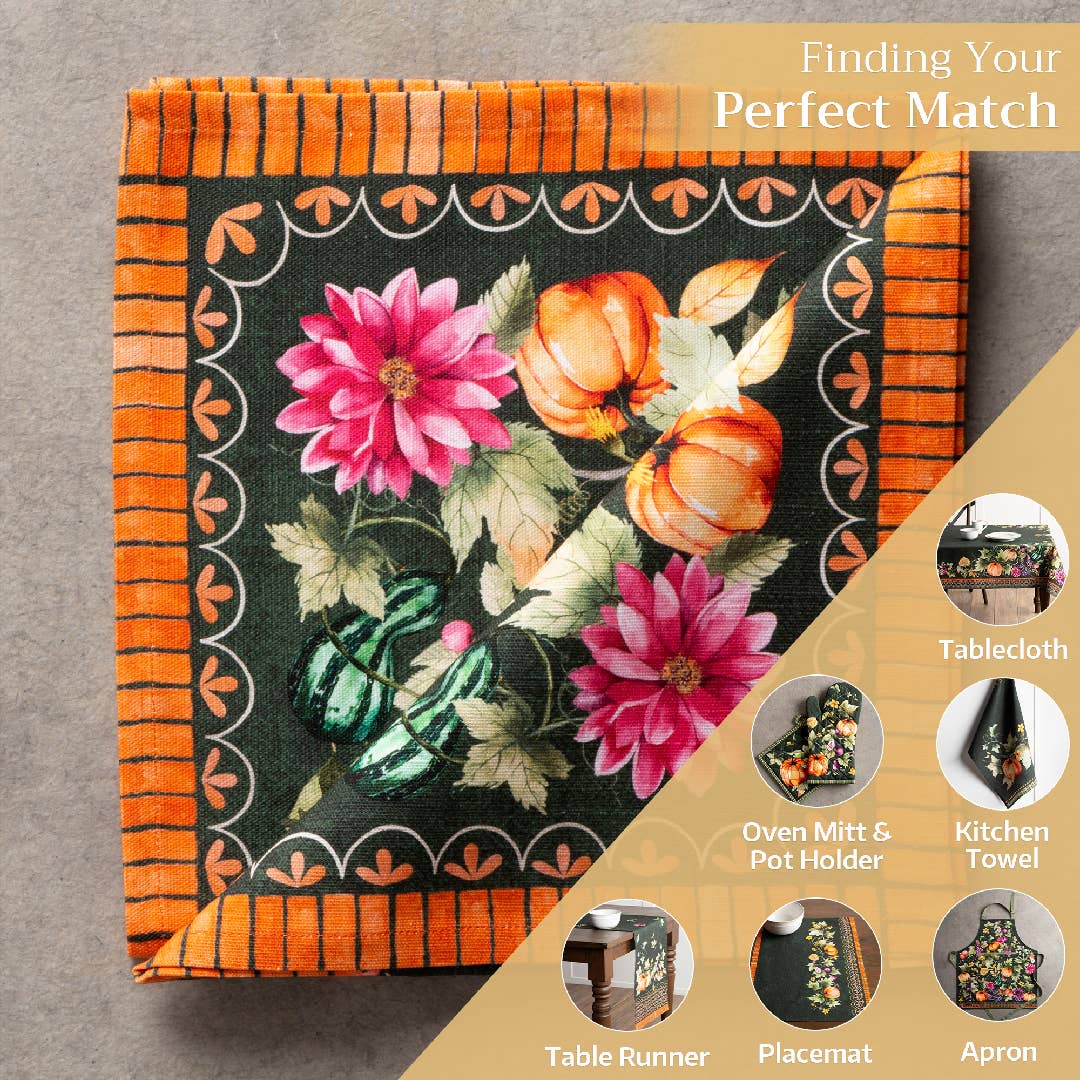Dark Green Pumpkin Garden Cotton Napkin Set | Maison d'Hermine