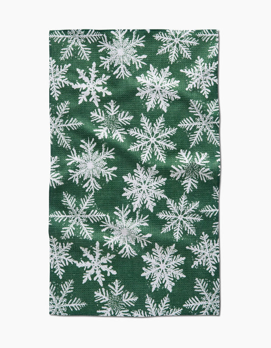Snowy Days Green Tea Towel | Geometry