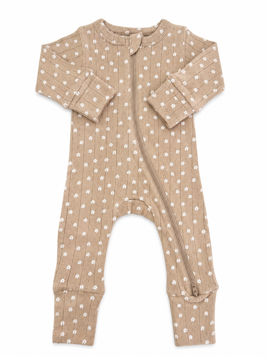 Almond Bloom Pointelle Zip Romper | Siix Collection
