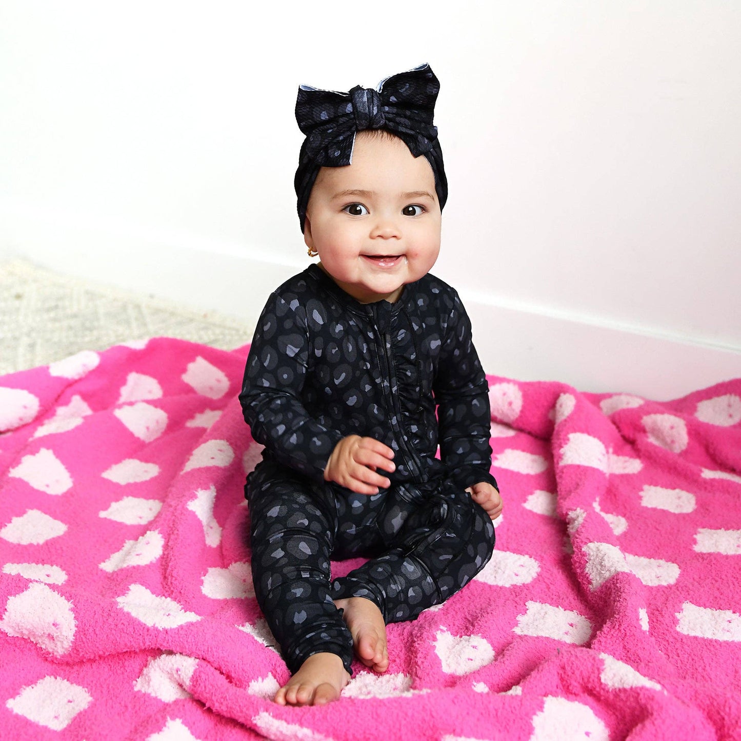 Ash Black Leopard Ruffle Romper | Gigi & Max