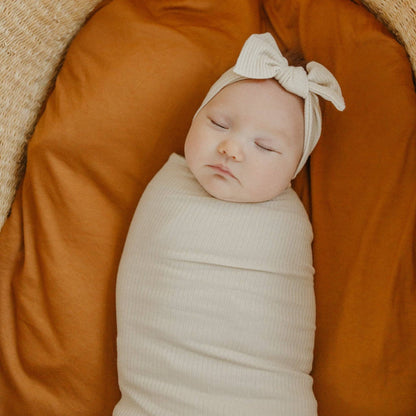 Moonstone Rib Knit Headband Bow | Copper Pearl