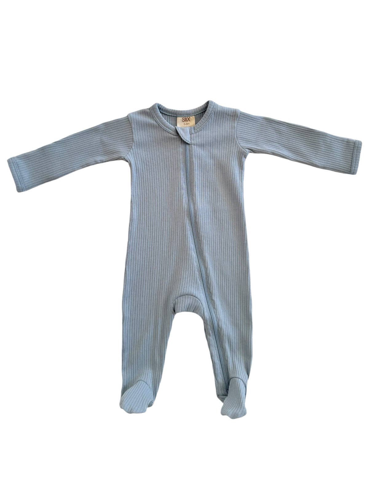 Dusty Blue Organic Ribbed Zip Footie | Siix Collection