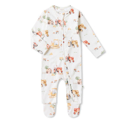 Diggers & Tractors Organic Zip Footie | Snuggle Hunny