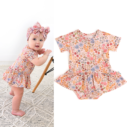 Meadow Floral Bunny Skirted Bodysuit | Gigi & Max