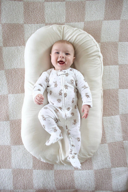 Organic 2-Way Zipper Footie in Bunny Shadow | L'ovedbaby