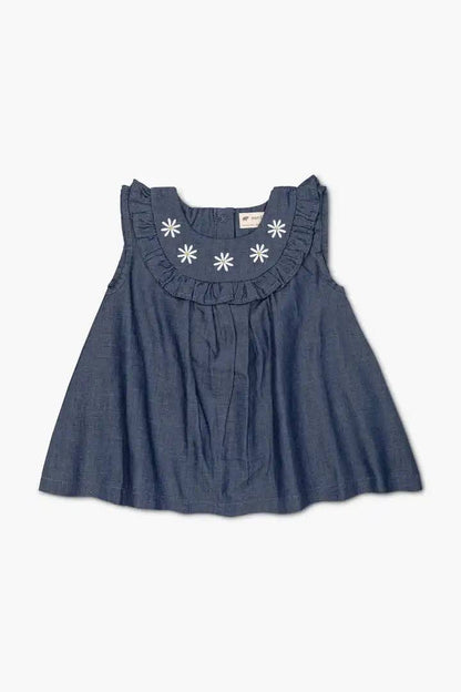 Embroidered Chambray Bib Dress | Monica + Andy