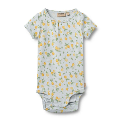 Linette Short Sleeve Bodysuit - Summer Blue Citrus | Wheat