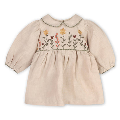Floral Linen Peter Pan Baby Dress & Bloomer | Viverano Organics