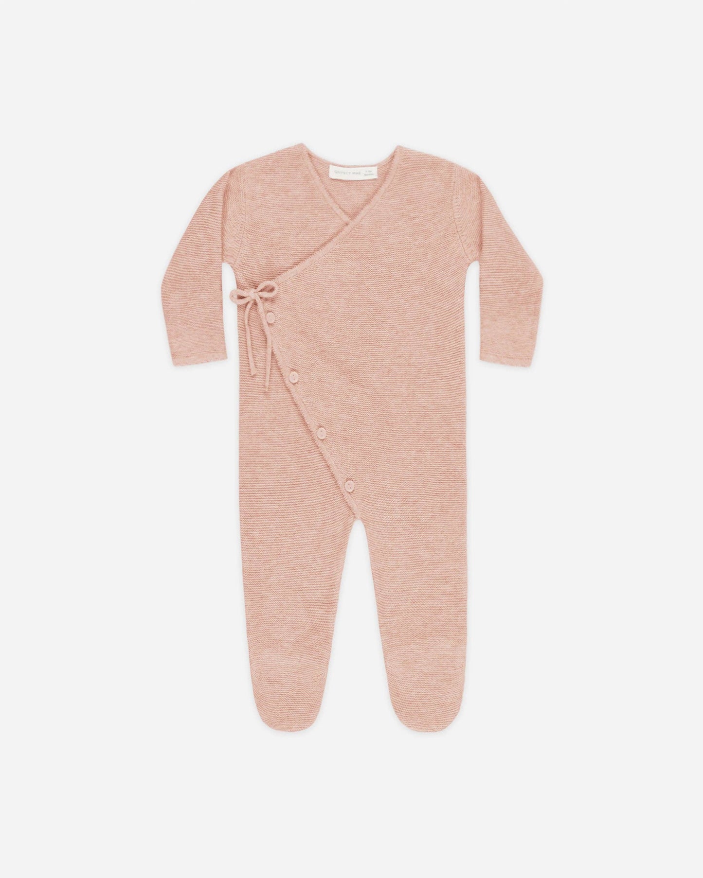Wrap Knit Footie - Heathered Rose | Quincy Mae