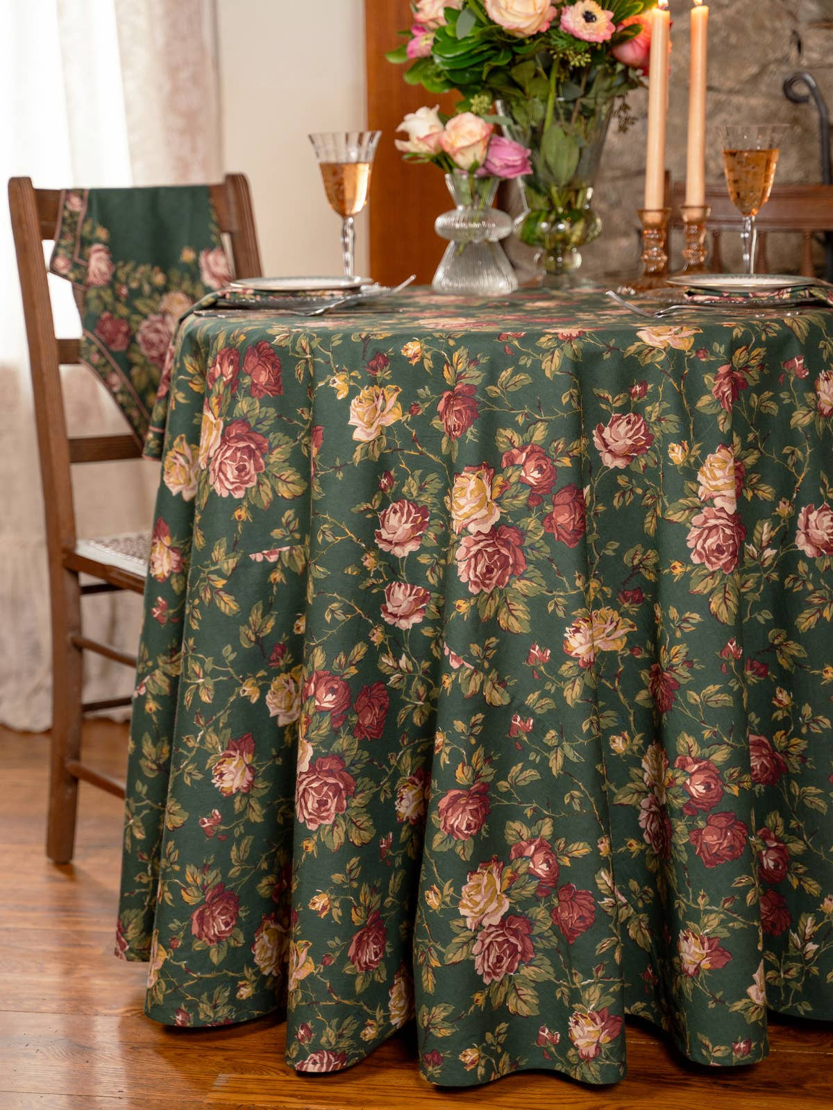 Forest Green Winter Rose Round Cloth | April Cornell