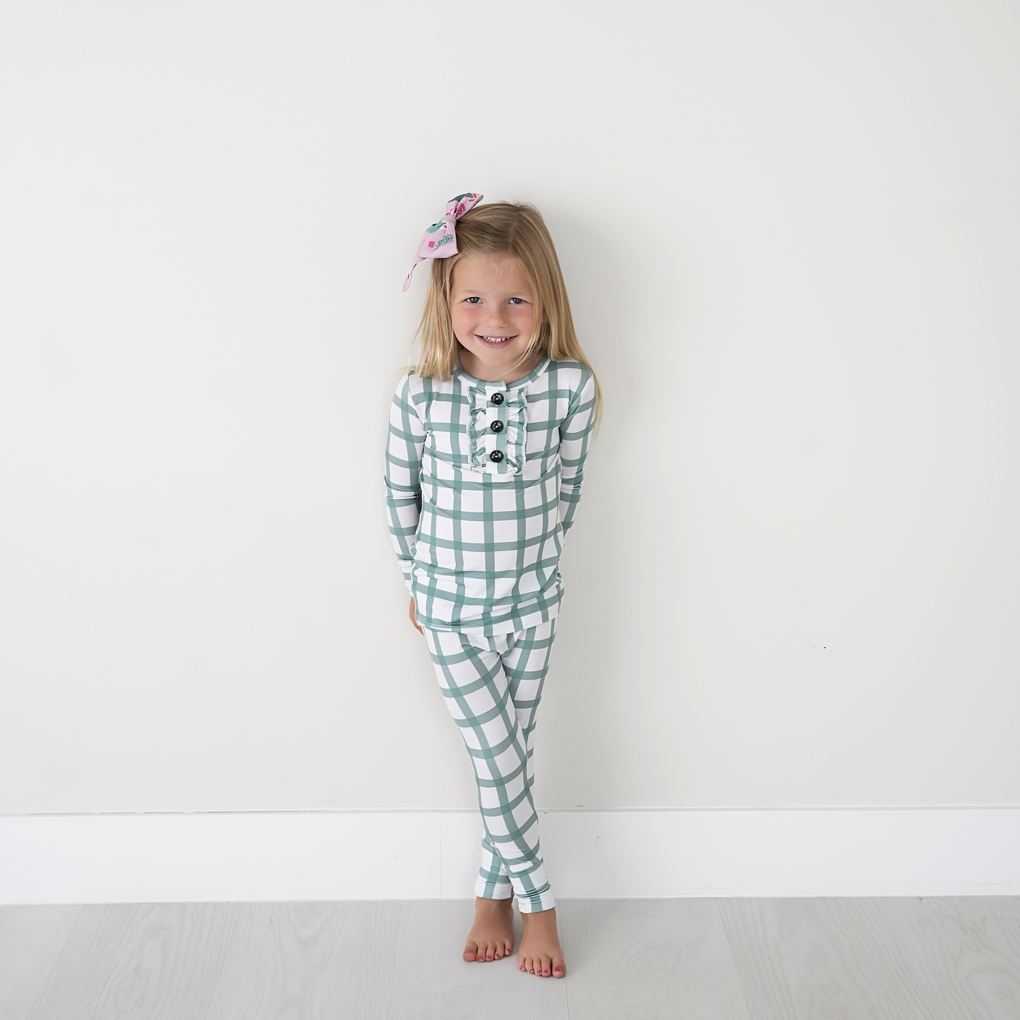 Joy Green Plaid Ruffle Bamboo Pajama Set | Gigi & Max