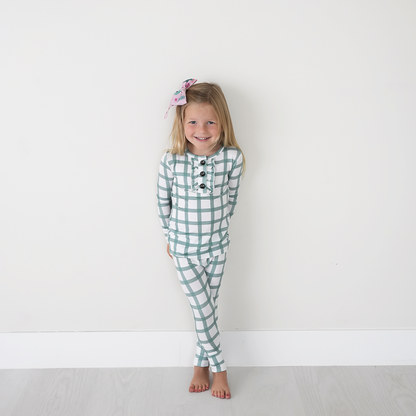 Joy Green Plaid Ruffle Bamboo Pajama Set | Gigi & Max