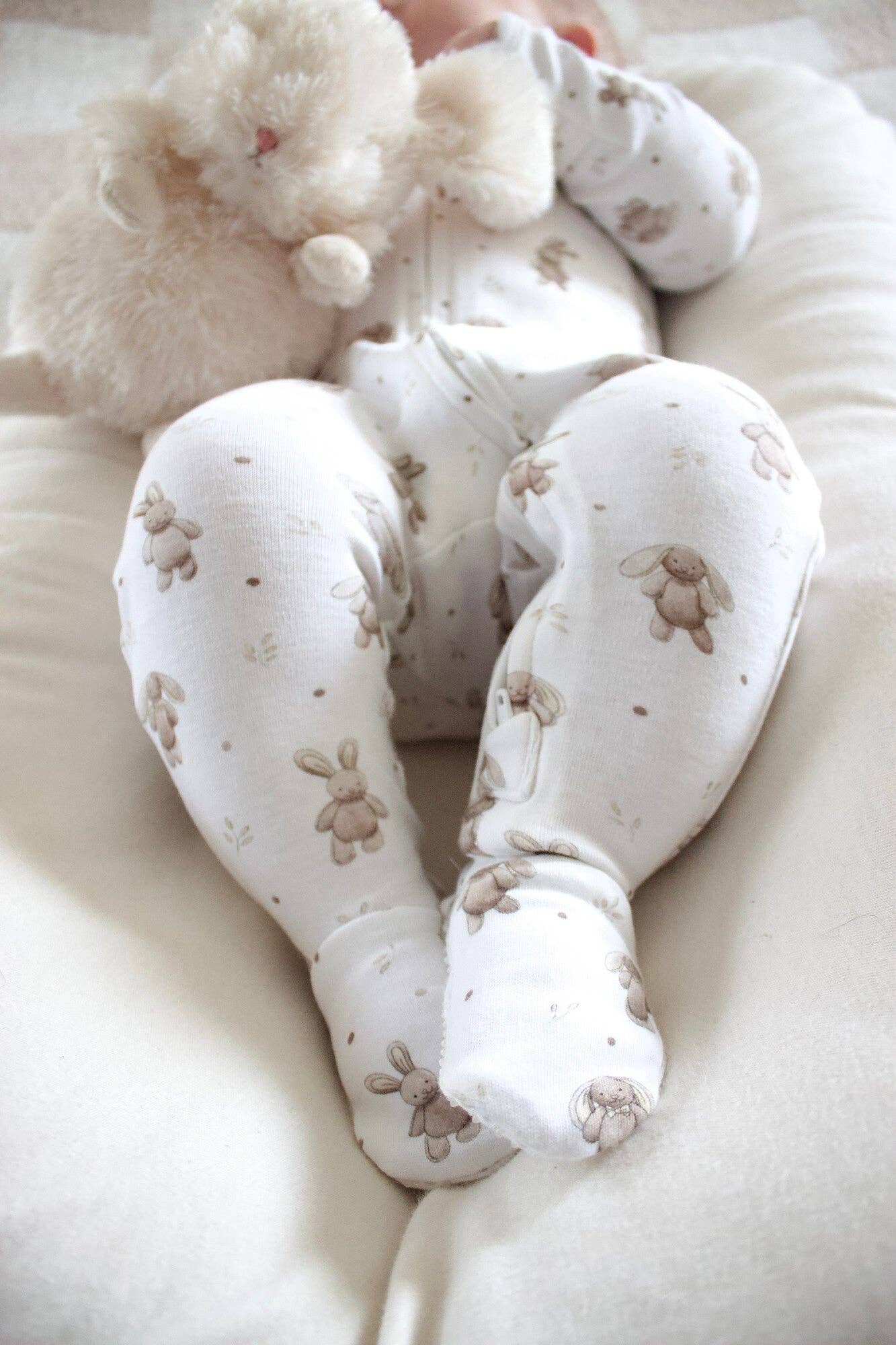 Organic 2-Way Zipper Footie in Bunny Shadow | L'ovedbaby