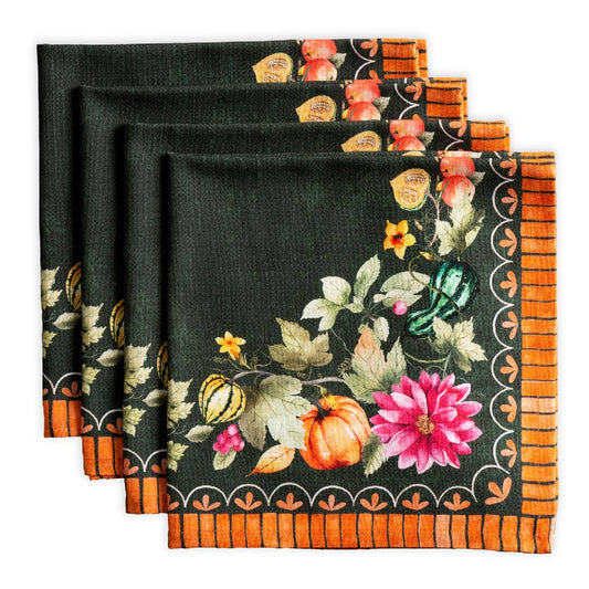 Dark Green Pumpkin Garden Cotton Napkin Set | Maison d'Hermine