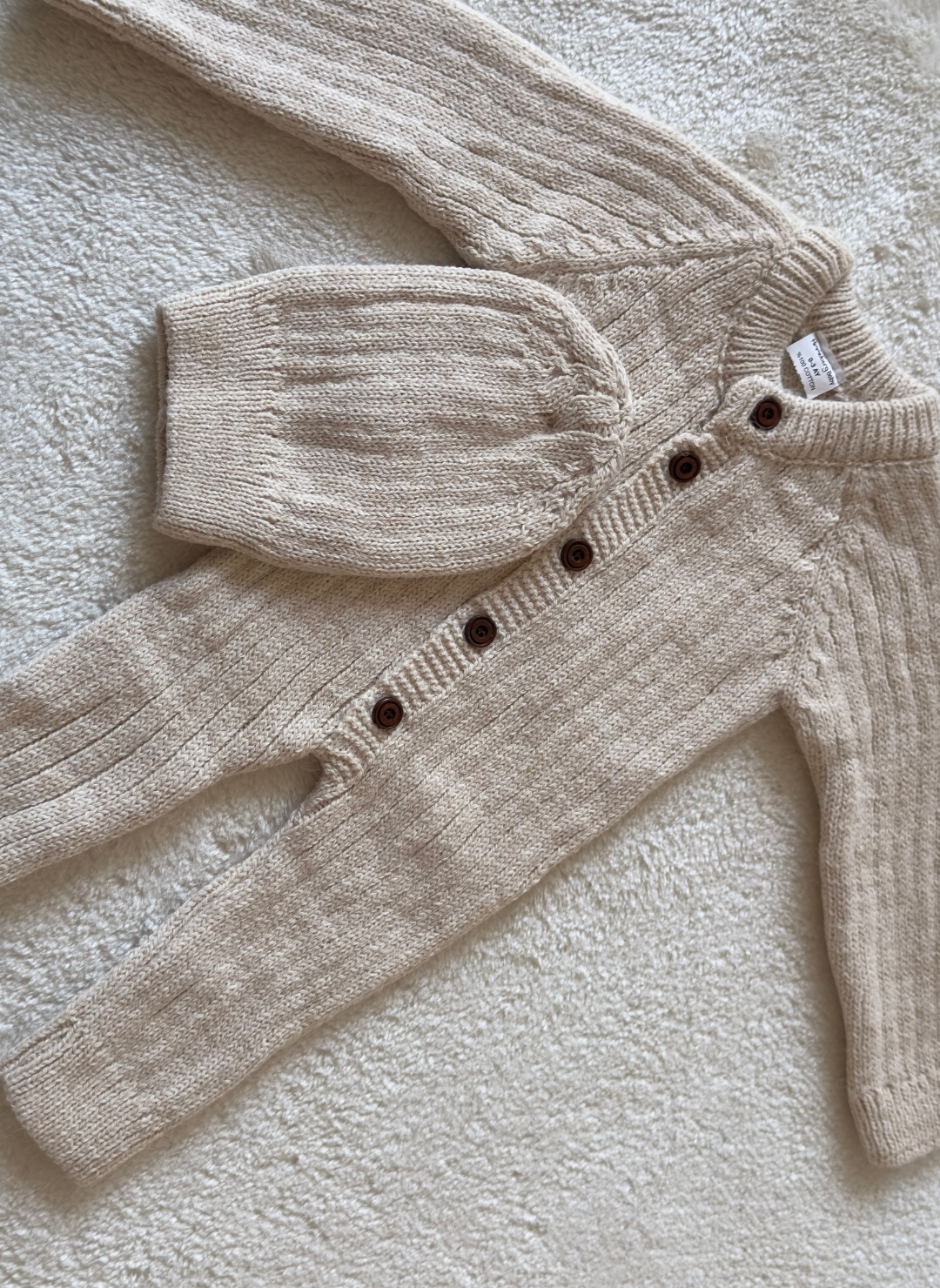 Beige Knitted Baby Romper and Beanie Set | Himmelberg Baby
