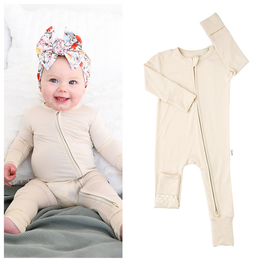 Oatmeal Bamboo Zip Romper | Gigi & Max