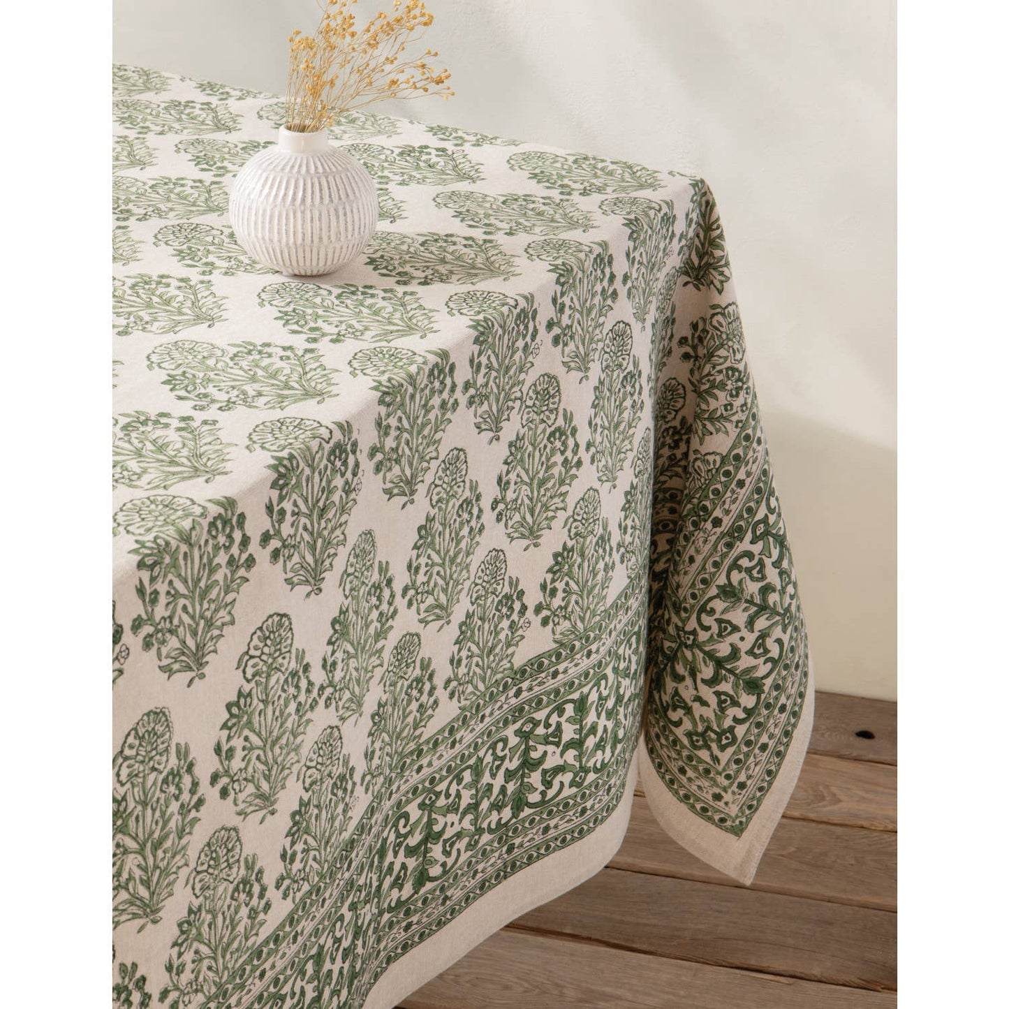Viridian Block Print Tablecloth | Danica Heirloom