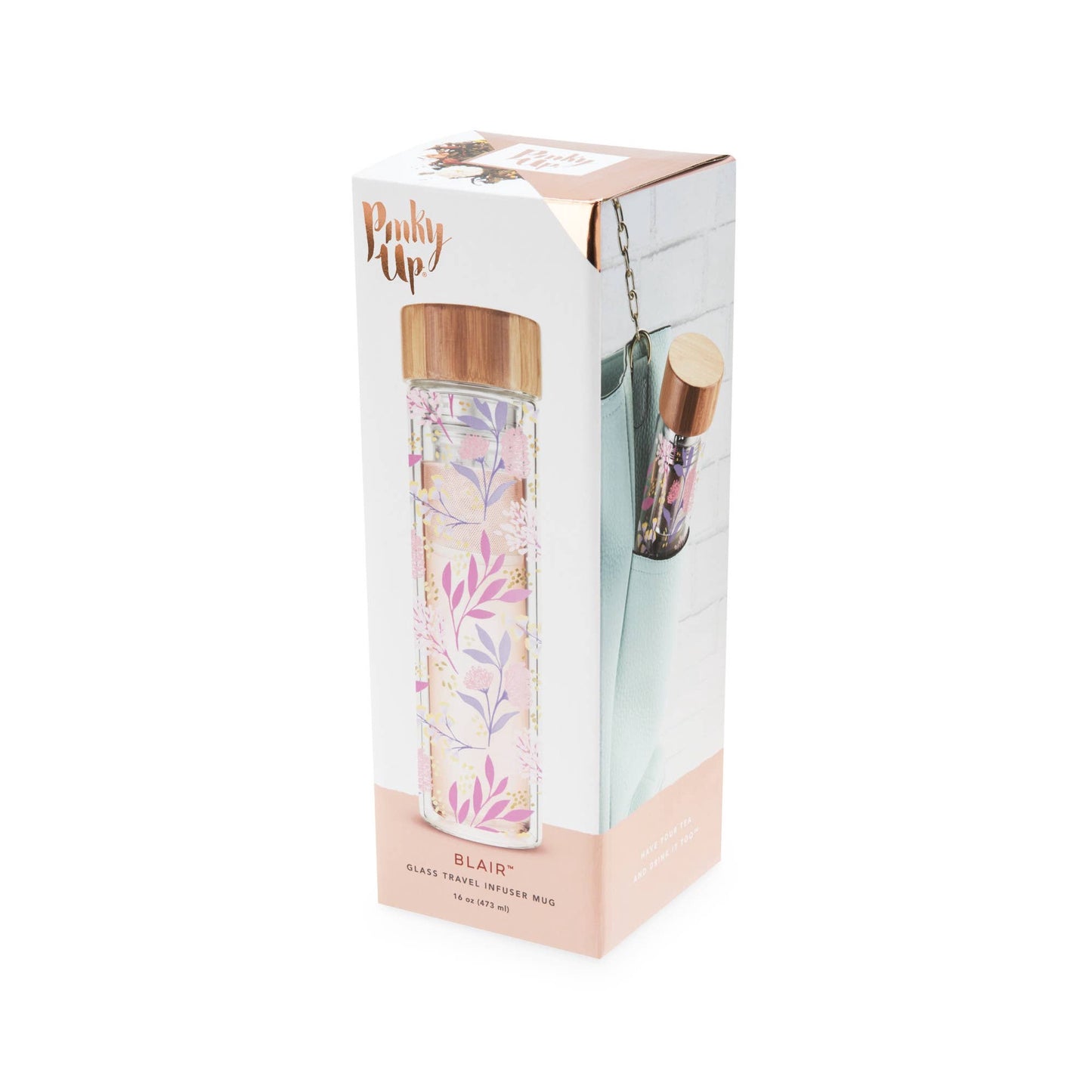 Blair™ Glass Travel Mug with Tea Infuser | Pinky Up
