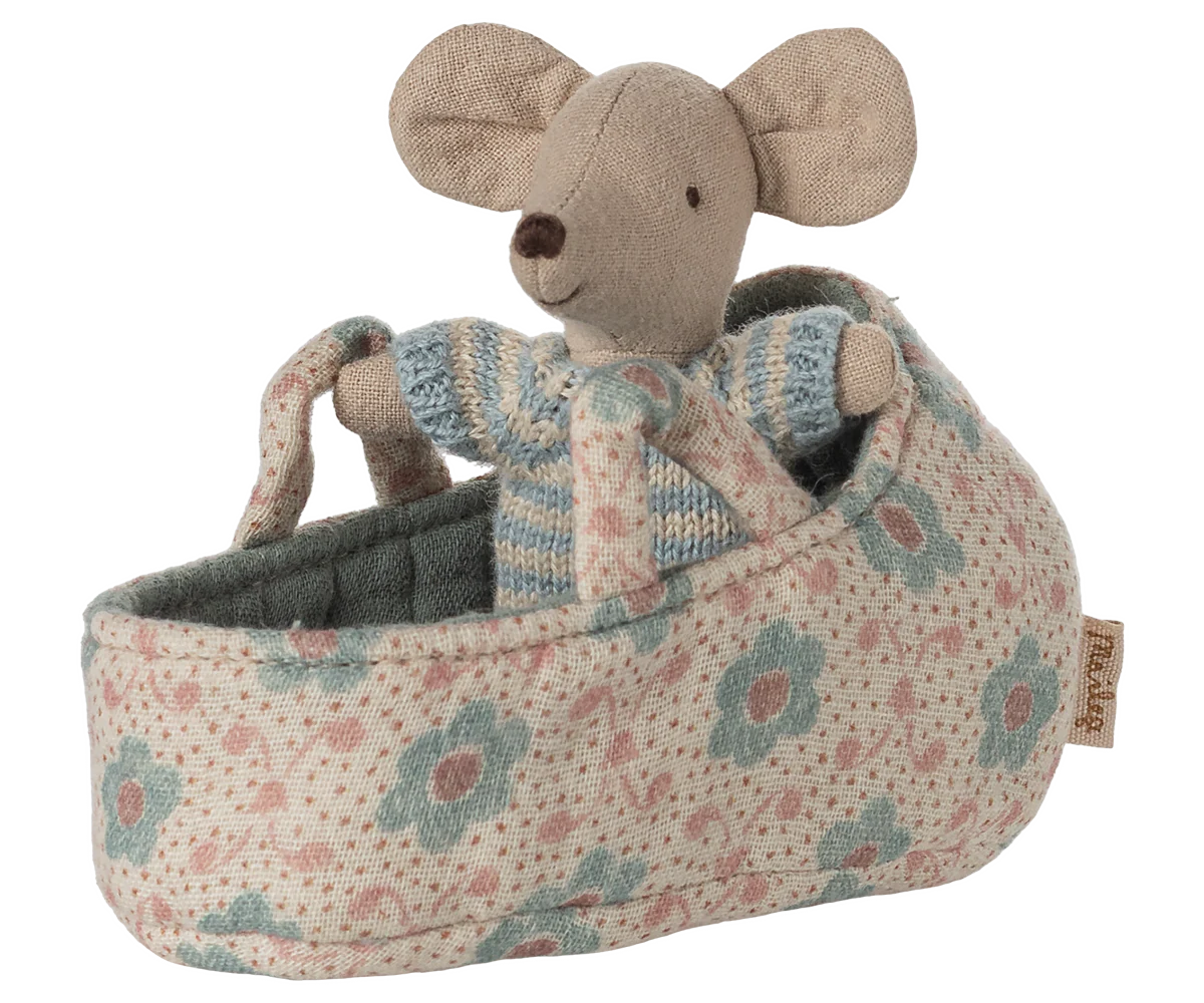 Baby Mouse in Carry Cot (Rose & Blue) | Maileg