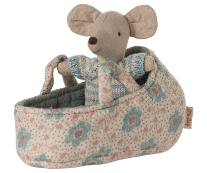 Baby Mouse in Carry Cot (Rose & Blue) | Maileg