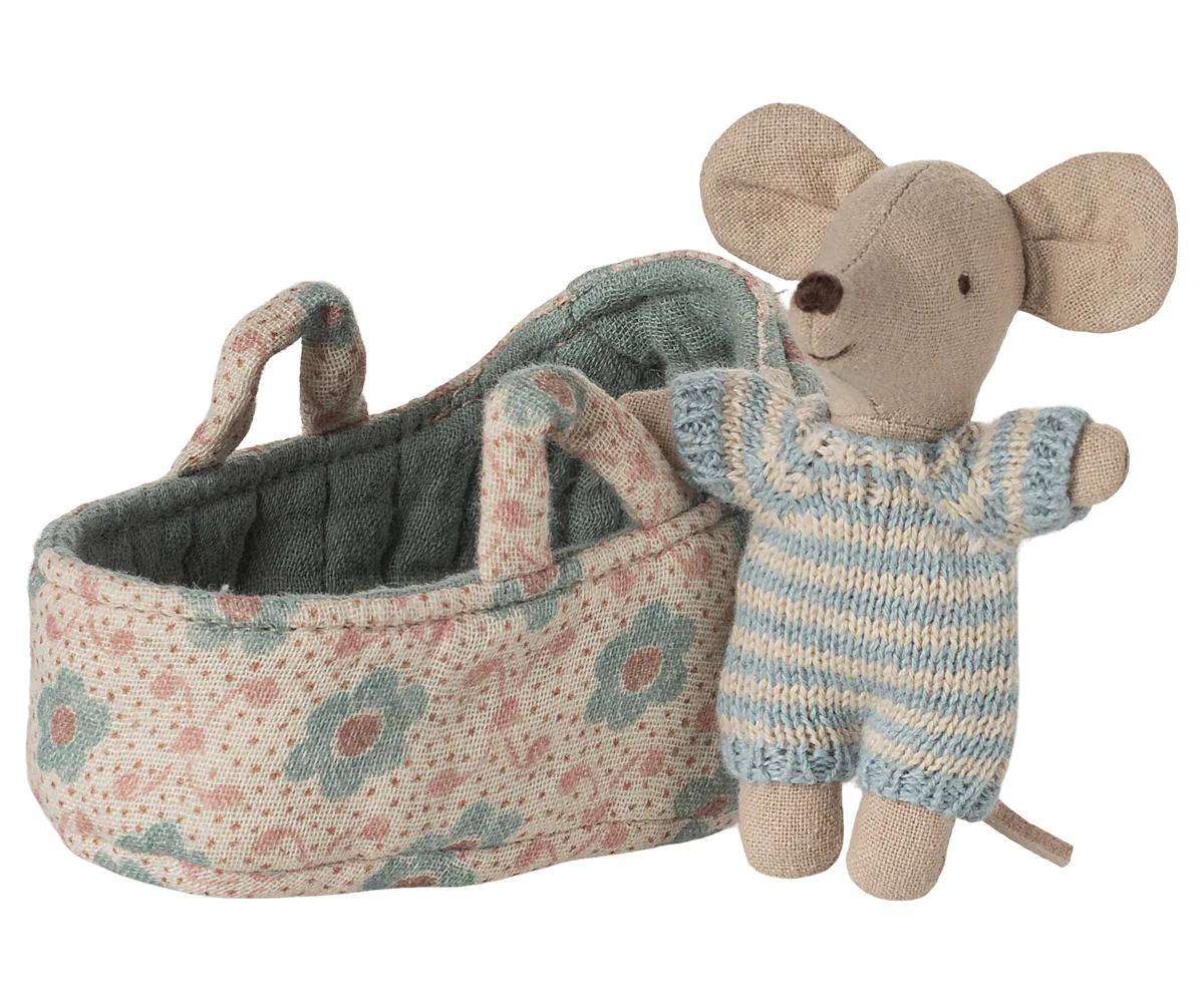 Baby Mouse in Carry Cot (Rose & Blue) | Maileg