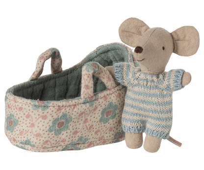 Baby Mouse in Carry Cot (Rose & Blue) | Maileg