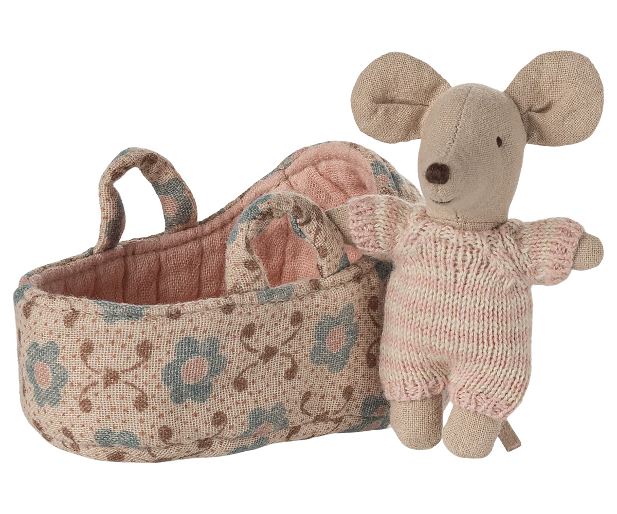 Baby Mouse in Carry Cot (Rose & Blue) | Maileg