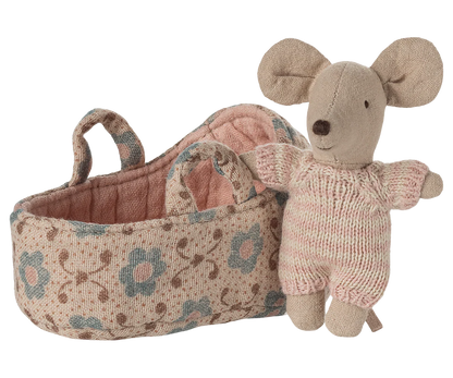 Baby Mouse in Carry Cot (Rose & Blue) | Maileg